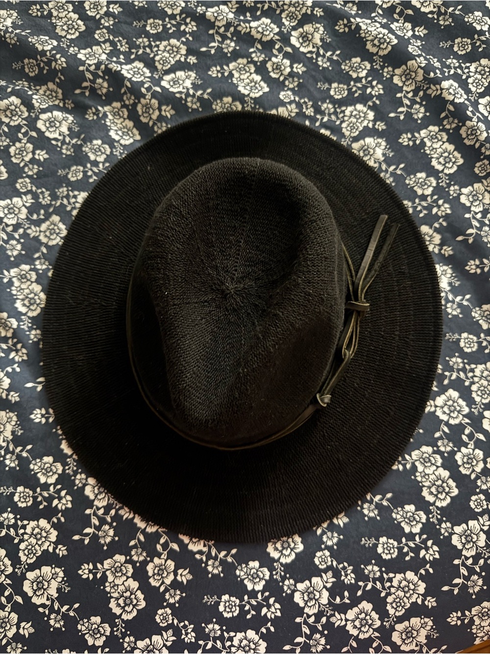 Anthropologie Black Wide-Brim Fedora with Tie Detail